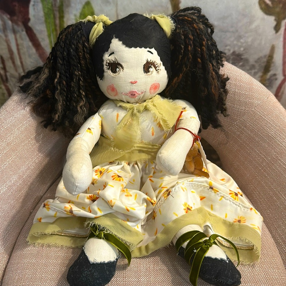 Handmade daisy Rag Doll with Dark Hair